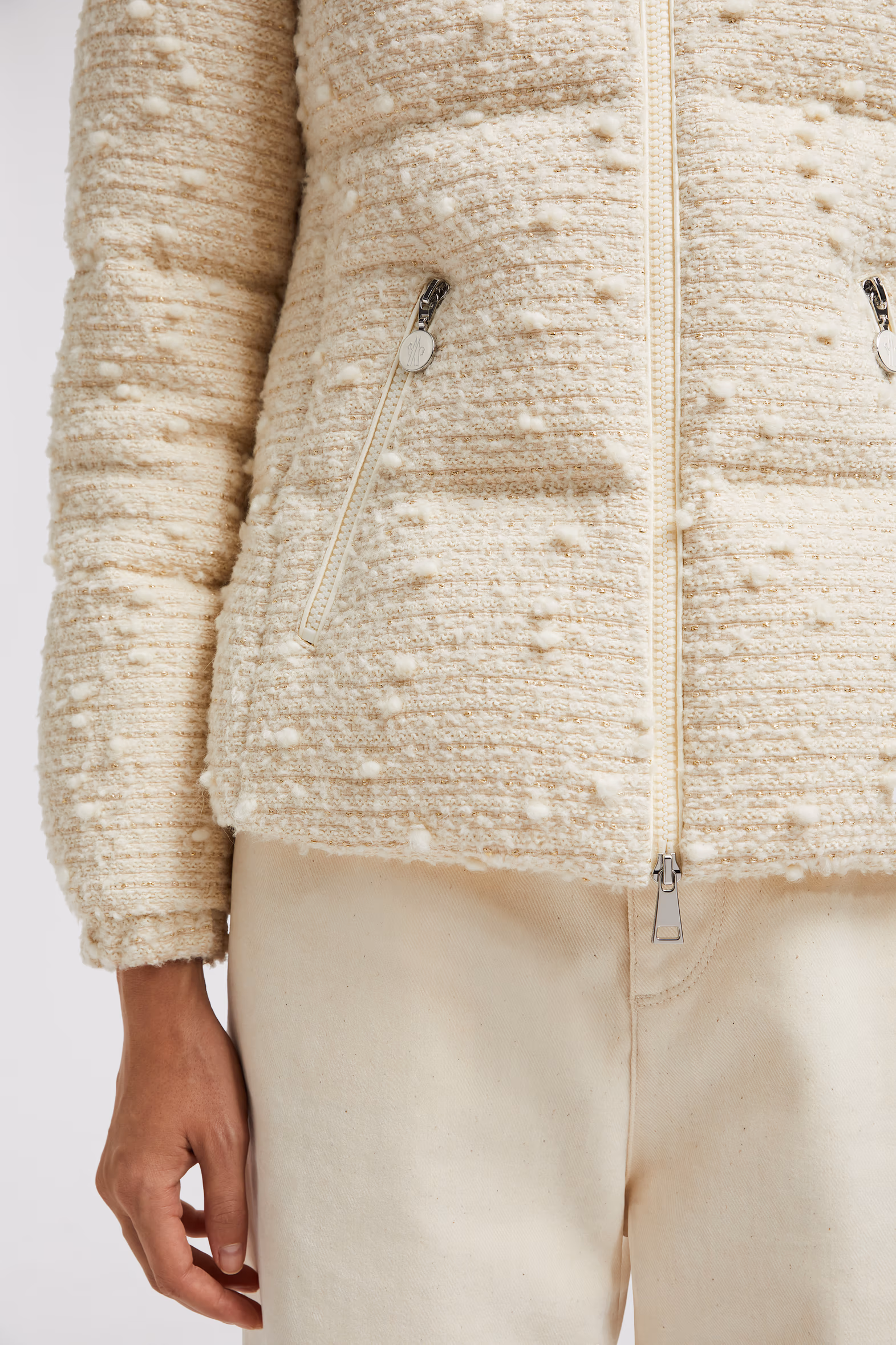Fourmines Hooded Tweed Short Down Jacket Women White Ivory Moncler 8